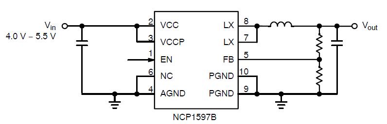 NCP1597B 同步降压转换器 1 MHz 2.0 A.