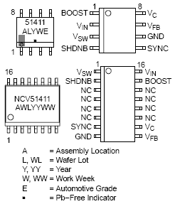 NCV51411 降压转换器 低电压 1.5 A 26​​0 kHz 具有同步功能