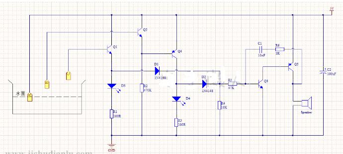 雙向水位聲光報(bào)警器電路圖解析