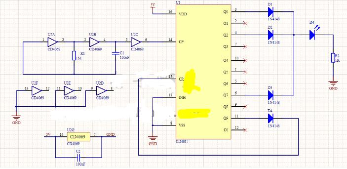 CD4017闪烁信号灯电路图分析