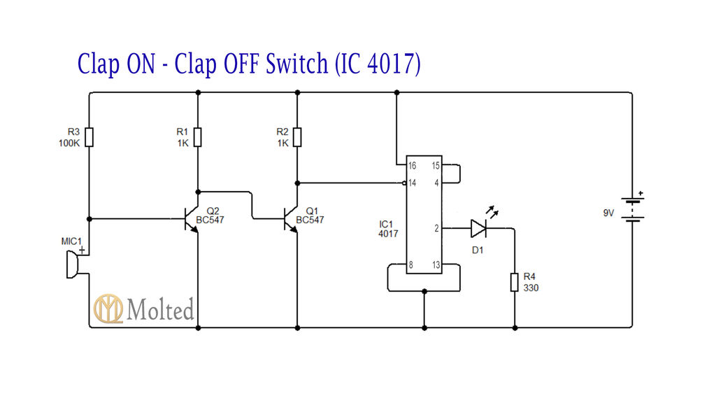 如何在不使用4017 IC的情况下制作拍手控制电路