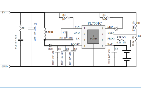 pl7501c 5v輸入升壓型雙節鋰電池充電管理芯片的數據手冊免費下載