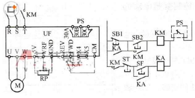用<b class='flag-5'>继电器</b><b class='flag-5'>控制</b><b class='flag-5'>变频器</b><b class='flag-5'>电路</b>图