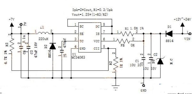 MC34063構(gòu)成的降壓電路