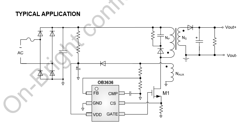 OB3636AMP昂宝高功率因数，低THD离线CV控制器