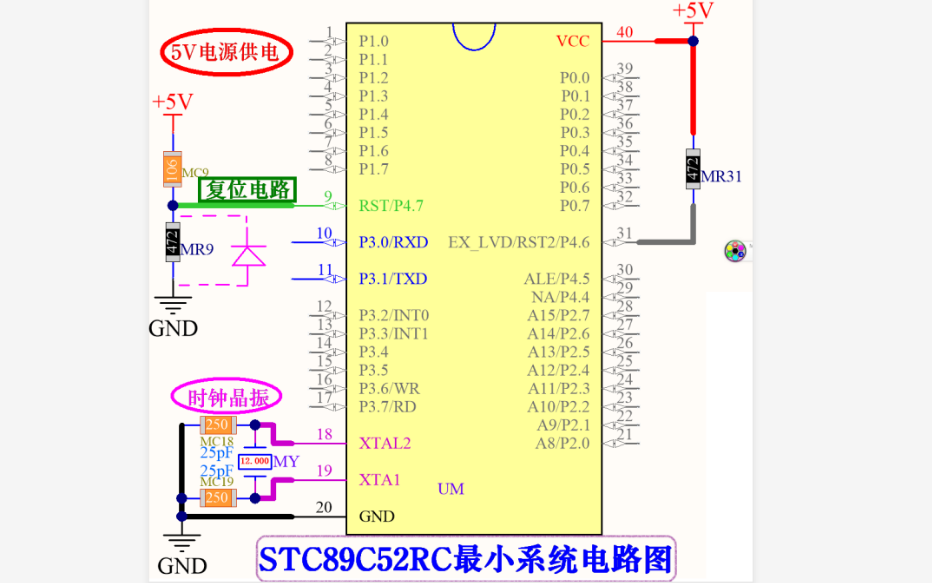 <b>STC89C52</b>RC<b>单片机</b>最小系统电路<b>原理图</b>免费下载