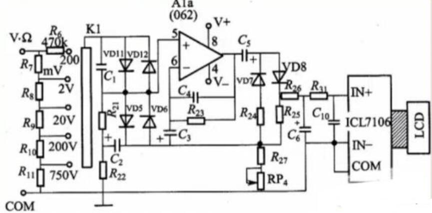 數(shù)字萬(wàn)用表測(cè)量交流電壓的電路