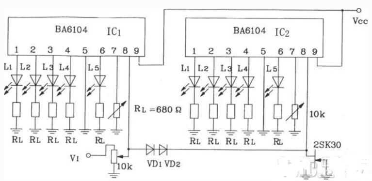 <b>LED</b><b>电平</b><b>表</b><b>驱动</b><b>集成电路</b>构成的<b>电平</b>显示<b>电路</b>