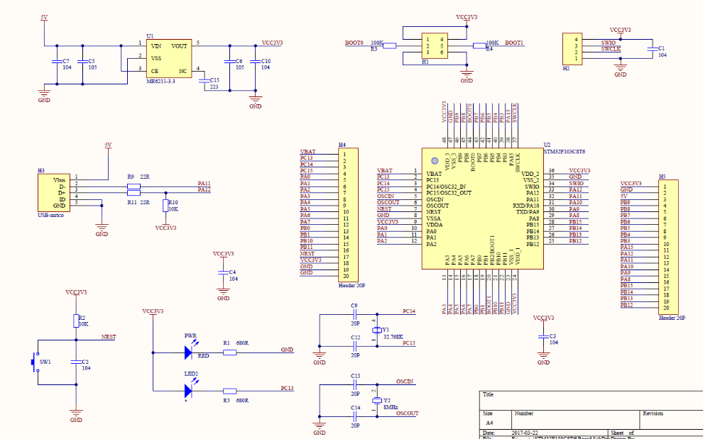 <b>STM32F103C</b>8T6<b>开发板</b>的电路原理图免费下载
