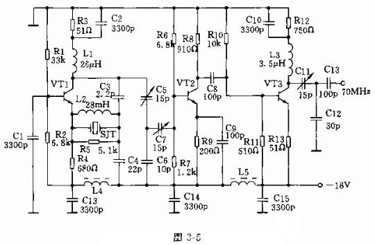 70MHz晶體振蕩電路圖