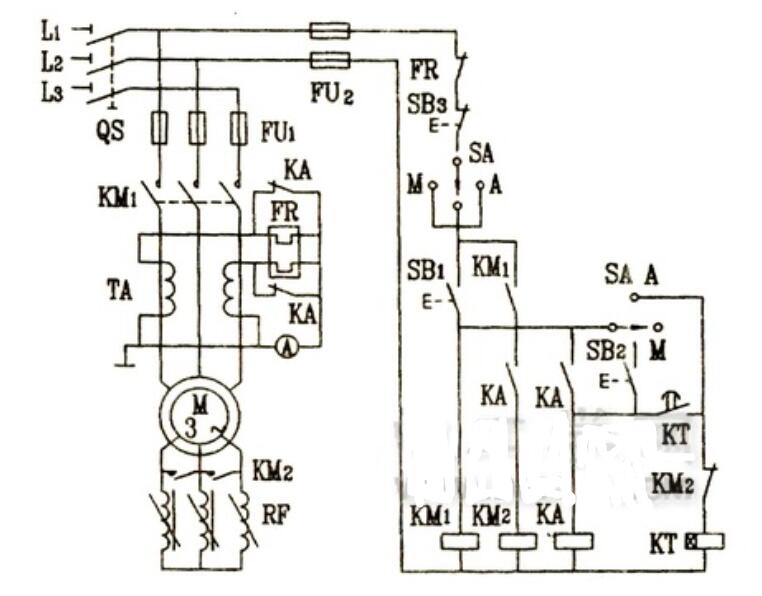 应用频敏变阻器启动线绕转子异步电动机的控制线路如下图所示,其启动