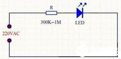用220V交流电压驱动LED灯珠的简单电路