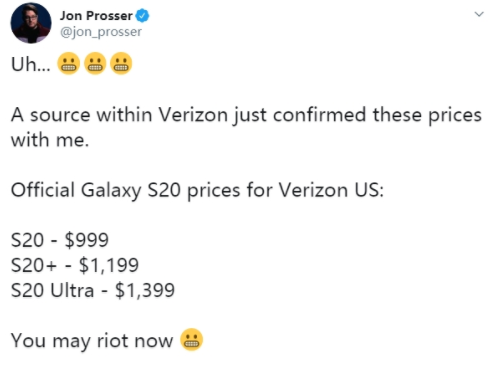 Galaxy S20系列的价格正式公布最低7000元起