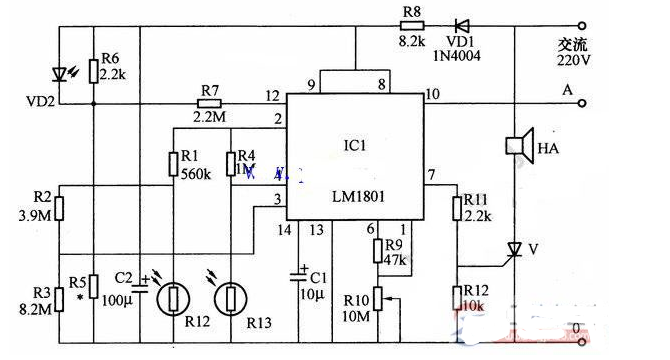 一個簡單的火災報警器電路