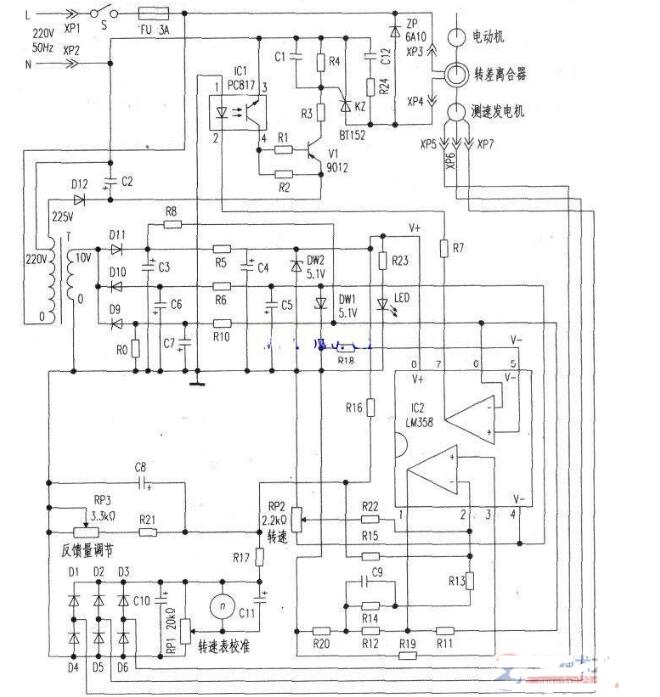 电机调速控制器是通过调节下图中转差离合器励磁线圈的电流来改变电动