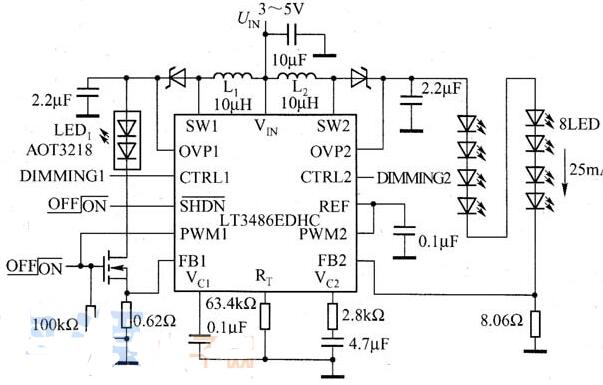 LT3486驱动LED的典型应用电路图