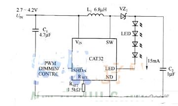 CAT32驱动白光的典型应用电路