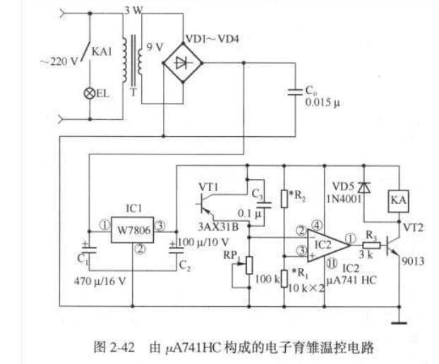 運放μA741HC構成的電子育雛溫控電路