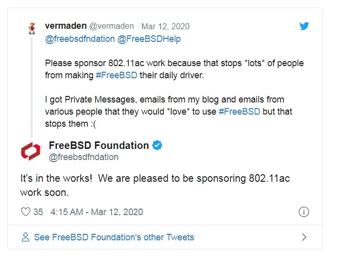 FreeBSD对WiFi 5支持比较落后 用户催基金会出手赞助