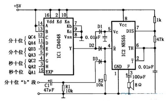 简单的模拟电台报时电路图