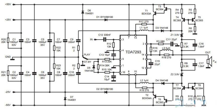 TDA7293典型应用电路图