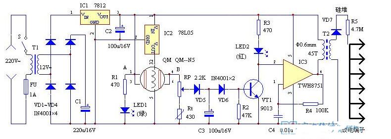 簡(jiǎn)單的自動(dòng)空氣清新機(jī)電路圖