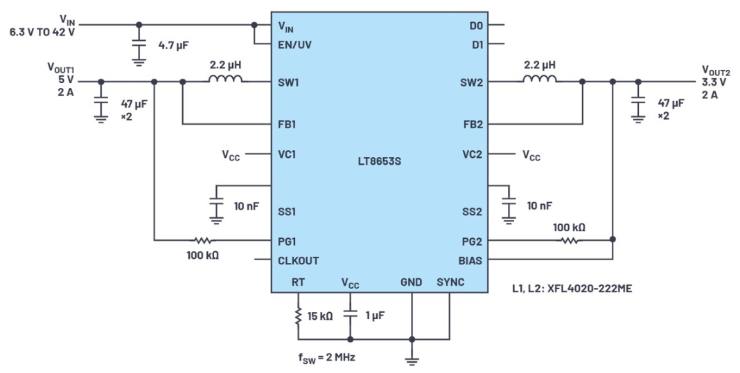 ADI <b class='flag-5'>LT8653S</b>具有低EMI、高效率的雙通道2 A穩(wěn)壓器