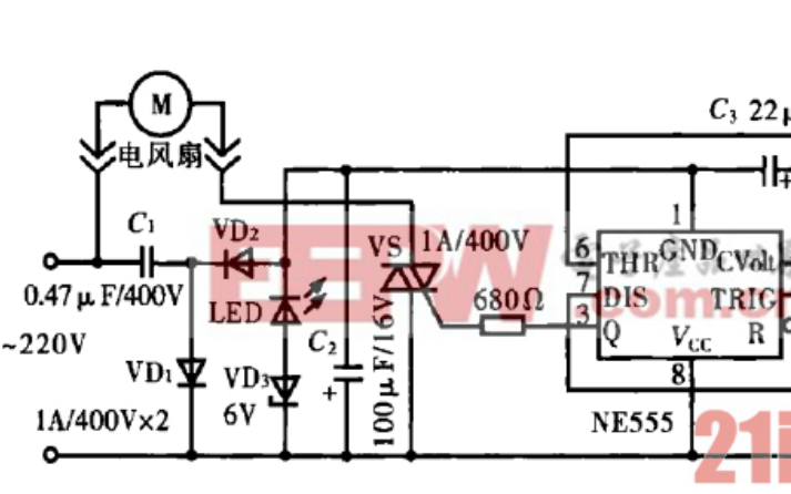 555自然风电扇无极调速器电路的资料讲解