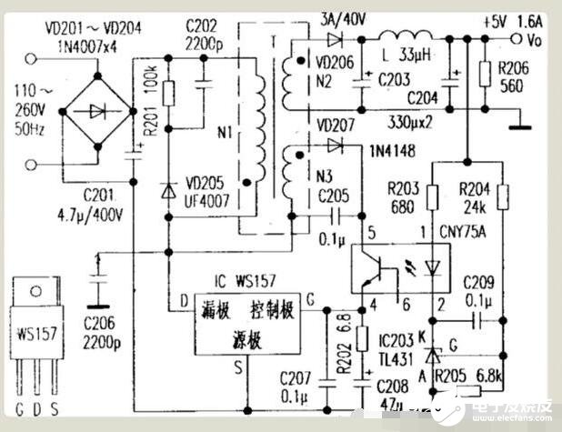 WS157開關型穩壓IC的應用電路圖
