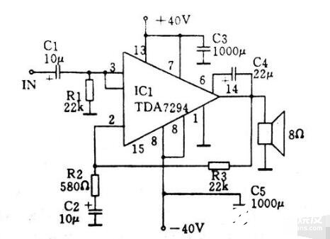 简单的TDA7294构成的100瓦功放电路