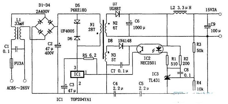 基于TOP204的開關電源電路圖