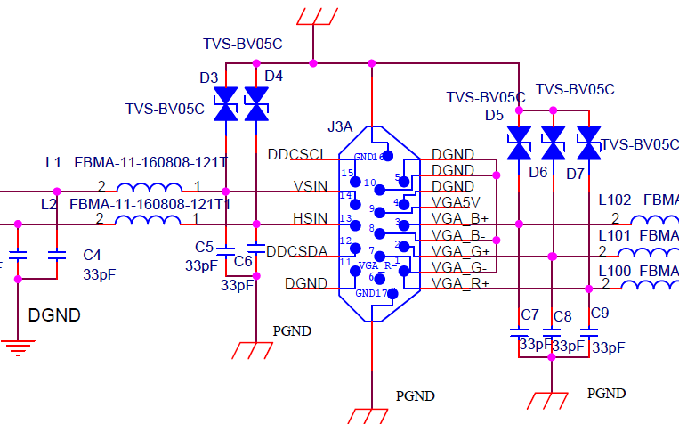 VGA<b>接口</b><b>EMC</b>设计标准<b>电路</b>原理图免费下载