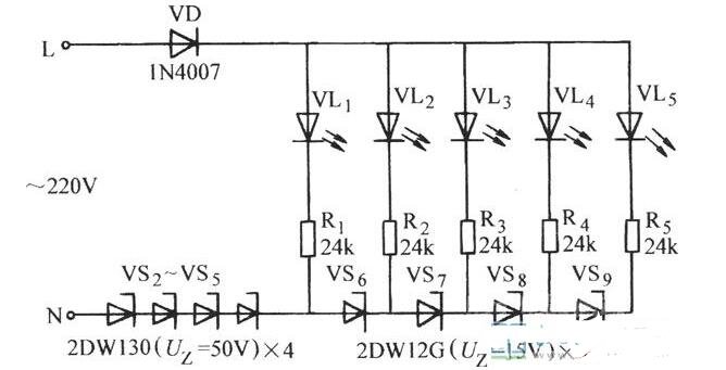 简单的220V电压5档逐级显示电路解析