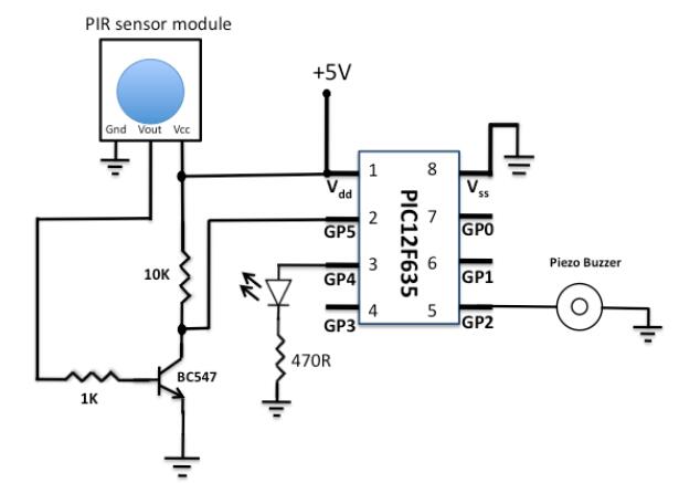 使用PIC單片機開發的被動紅外傳感器模塊的報警器