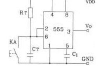 555定時器構成的人工啟動式單穩態電路圖