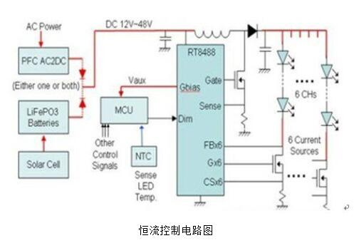 DC或电池输入对6串LED分别做恒流控制的电路图