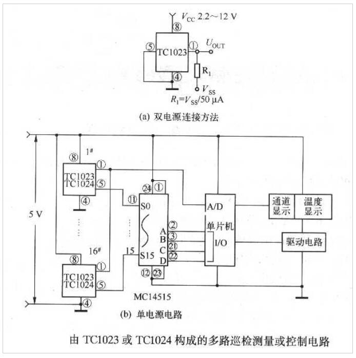 温度传感器TC1023/TC1024构成的多路巡检测量或控制电路