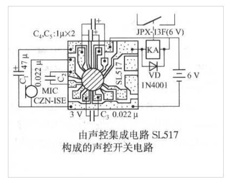 聲控集成電路SL517構成的聲控開關電路