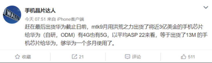 聯(lián)發(fā)科搶在華為斷供前出貨將近三億美金的手機芯片，營收暴漲六成