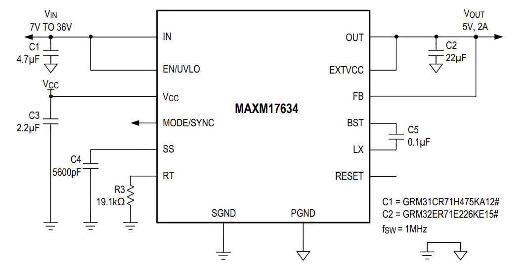 MAXM17635AMG+ Maxim Integrated MAXM17633、MAXM17634、MAXM17635電源模塊