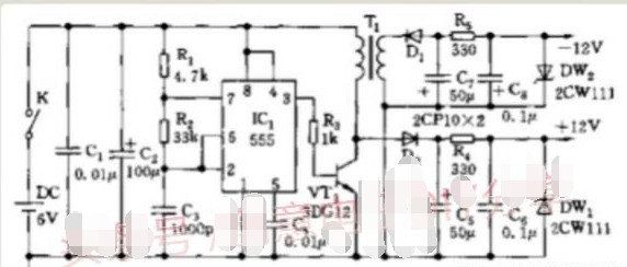 555雙電源發生器電路原理及可調穩壓電路介紹
