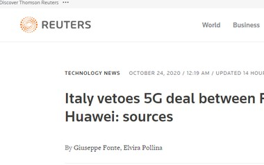 意大利阻止本国电信集团与华为签署5G协议