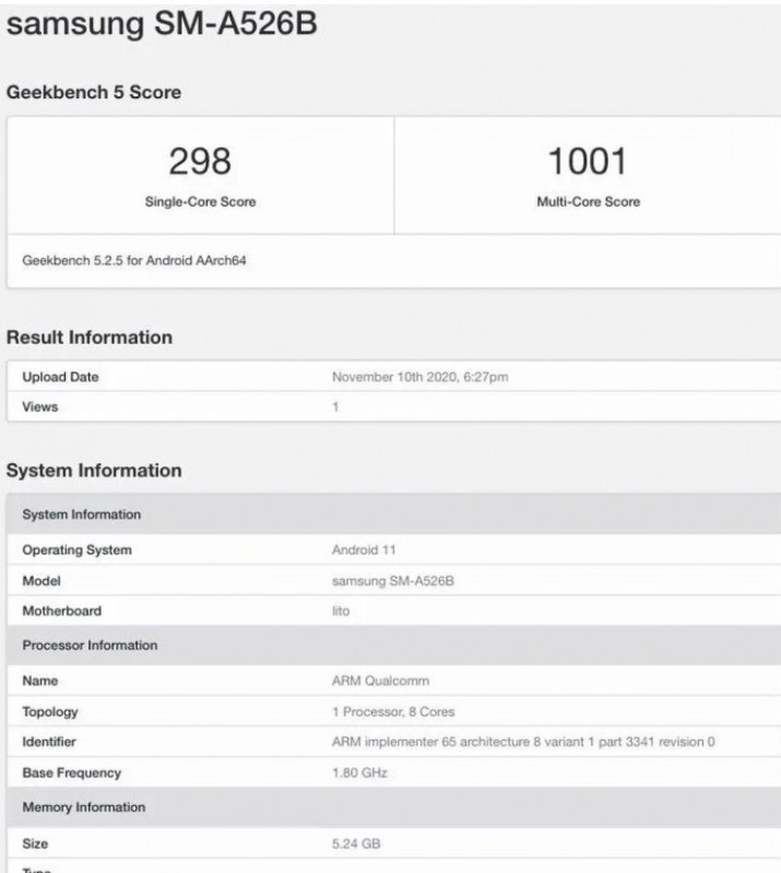 三星5G新机现身GeekBench跑分库