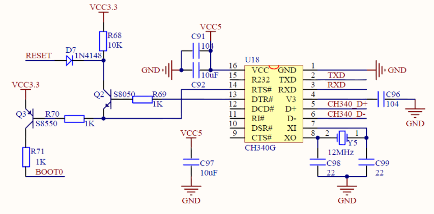 CH340G设计的一键下载电路原理解析
