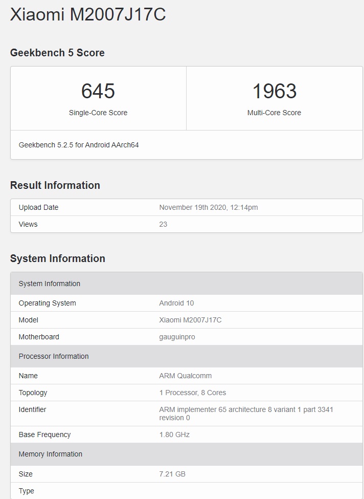 Redmi Note9 Pro5G现身Geekb...