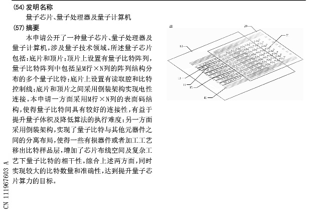 腾讯申请量子计算专利:芯片与处理器