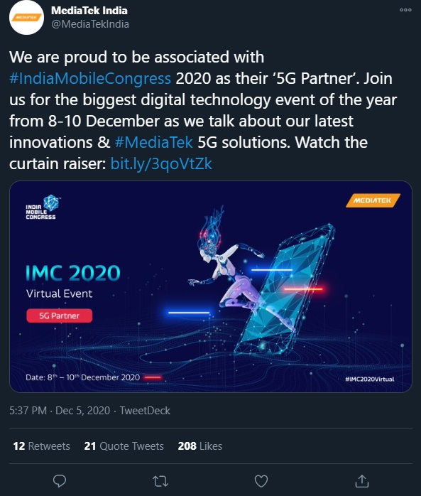 联发科宣布即将在印度举行IMC2020大会