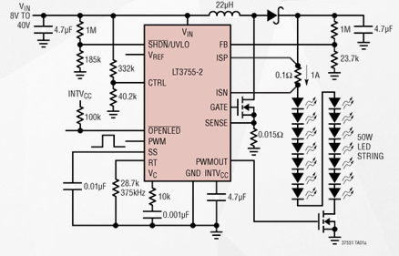高压侧电流检测DC/DC转换器LT3755的功能特点及应用范围