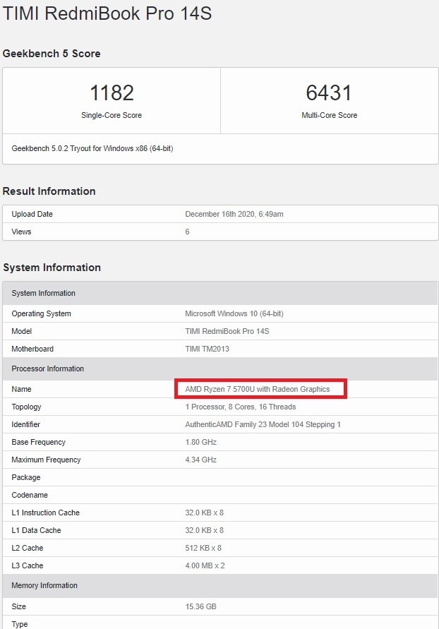 Redmi笔记本将搭载AMD锐龙7 5700U