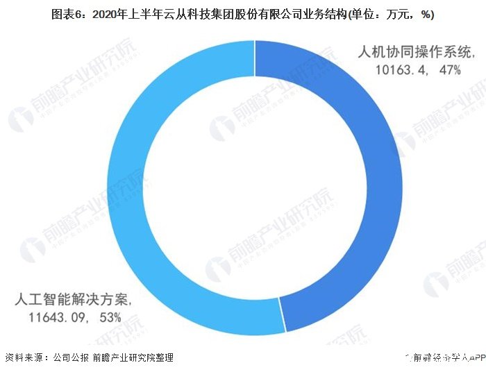 圖表6：2020年上半年云從科技集團股份有限公司業(yè)務(wù)結(jié)構(gòu)(單位：萬元，%)